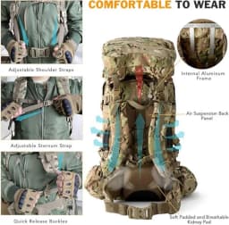 Military ILBE Laser Cut Tactical Backpack 1000D Waterproof With Hydration Pack & Radio Pouch 120L Capacity Camo