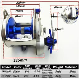 TR10000 Full Metal Heavy Trolling Reel Strong 30kg Drag Power Blue See Boat Fishing Big Drum Reel Right Hand Baitcasting Reel