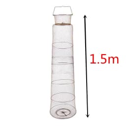 Finefish Size 1.5m Portable Fish Care Keep Mesh Wire Foldable Fishing Cage Drum-shaped Steel Wire Creel Catch Fishing Net
