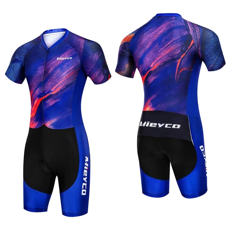 Men's Triathlon Skinsuit Short Sleeve Quick Dry Breathable One Piece Cycling Suit MTB Bike Run Racing Sportswear