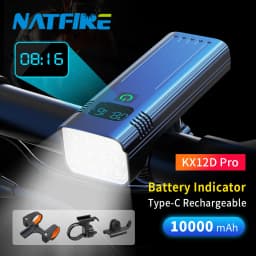 10000mAh Bicycle Light 12LEDs Type-C Digital Battery Indicator USB Rechargeable Bike Light Set with 3 Holders Flashlight