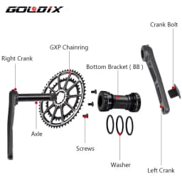 GOLDIX Ultralight Road Bike Crankset 50-34T/52-36T/53-39T Double Chainring 165/170/172.5/175mm Length Hollow Bicycle Crank