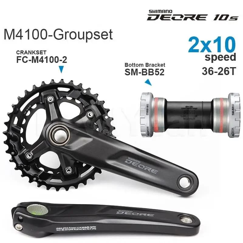 SHIMANO DEORE - M4100 Groupset FC-M4100-2 Crankset 36-26T and Bottom Bracket SM-BB52 /BB-MT500-PA- 2x10-speed