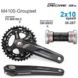 SHIMANO DEORE - M4100 Groupset FC-M4100-2 Crankset 36-26T and Bottom Bracket SM-BB52 /BB-MT500-PA- 2x10-speed