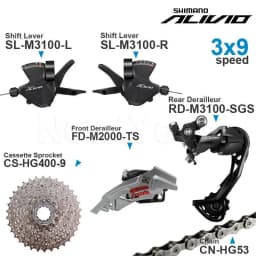 SHIMANO ALIVIO M3100 3x9v Groupset with 3x9 speed Shifter REAR and M2000 Front DERAILLEUR HG200 Cassette Sprocket COG Chains
