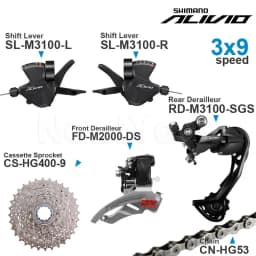 SHIMANO ALIVIO M3100 3x9v Groupset with 3x9 speed Shifter REAR and M2000 Front DERAILLEUR HG200 Cassette Sprocket COG Chains