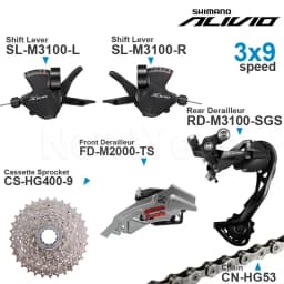 SHIMANO ALIVIO M3100 3x9v Groupset with 3x9 speed Shifter REAR and M2000 Front DERAILLEUR HG200 Cassette Sprocket COG Chains