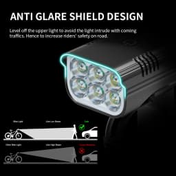 NATFIRE 2 Pcs Bike Light USB Rechargeable 3600LM Bike Headlight 6*LED Super Bright Flashlight Front Lights and Color Rear light