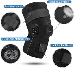 Hinged Knee Brace Adjustable Knee Support with Side Stabilizers of Locking Dials for Knee Pain Arthritis ACL PCL Meniscus Tear