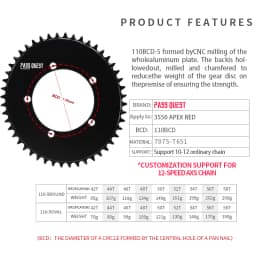 PASS QUEST 110BCD 5-Bolt Bicycle Chainring AERO Bicycle Sprocket for DA7950 UT6750 105 Tiagra4650 FSA 3D+ Gravel Folding Bike