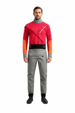 LKVER Kayak Dry Suit for Men 3-layer Waterproof Breathable Fabric With Latex Gasket on Neck and Wrist White Water River Pending