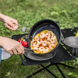 Boundless Voyage 18.8/22CM Titanium Non-stick Camping Frying Pan with Folding Handle Outdoor Plate Dish Bowl Skillet Tableware