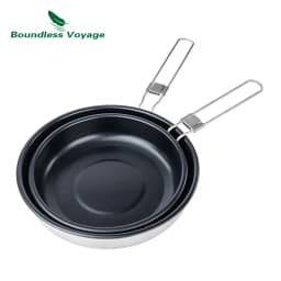 Boundless Voyage 18.8/22CM Titanium Non-stick Camping Frying Pan with Folding Handle Outdoor Plate Dish Bowl Skillet Tableware