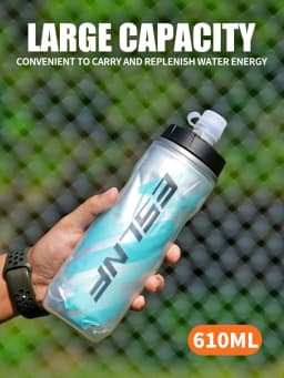 ESLNF 610ml Insulated Bike Water Bottle Squeeze Sports Bottle Dust Cover Silicone Push Pull Spout for MTB and Road Bicycle Cage