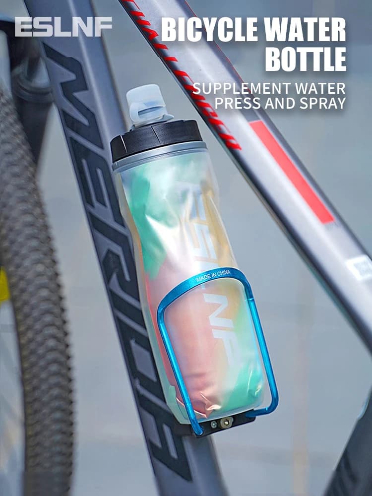 ESLNF 610ml Insulated Bike Water Bottle Squeeze Sports Bottle Dust Cover Silicone Push Pull Spout for MTB and Road Bicycle Cage