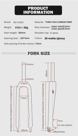 3K Carbon Fibre fork Mountain Bike Forks MTB Fork Bicycle Hard Disc Brake 26 27.5 29 Inch Straight tube 28.6mm