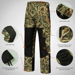 BASSDASH Spliced Men Hunting Pants Waterproof Reeds Printing Trousers Breathable Ripstop Camo Fishing Rain Pants