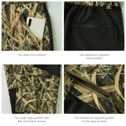 BASSDASH Spliced Men Hunting Pants Waterproof Reeds Printing Trousers Breathable Ripstop Camo Fishing Rain Pants