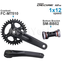 Shimano DEORE M6100 12speed Groupset FC-MT510 CRANKSET and SM-BB52 Bottom Bracket 68/73 mm Shell Width Origin