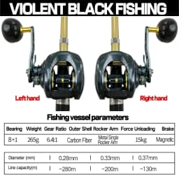 Large Capacity Baitcasting Reel 15KG Max Drag 8+1 Bearings Gear Ratios 6.4:1 Carbon Frame Freshwater Saltwater Fishing Reels