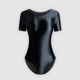 sexy women silky glossy one-piece japanese swimsuit oily tights shapewear Shiny short sleeve bodysuit Men's bathing suits