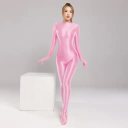 Sexy Silky glossy tights back zipper Wetsuit Yoga Zentai Plus Size cycling Overalls Jumpsuits Cosplay shiny bodysuit shapewear