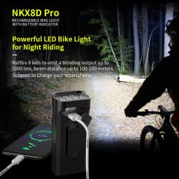 NATFIRE 10000mAh Bicycle Light Digital Battery Indicator USB Rechargeable Bike Light Set with 3 Holders 8 LED Flashlight