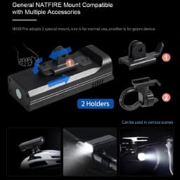NATFIRE 10000mAh Bicycle Light Digital Battery Indicator USB Rechargeable Bike Light Set with 3 Holders 8 LED Flashlight