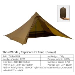 Thous Winds Capricorns 2 Person Tent, Ultralight Hiking Backpack Tent, Camping Pyramid Tent, Outdoor 15D Ripstop Nylon Camp Tent