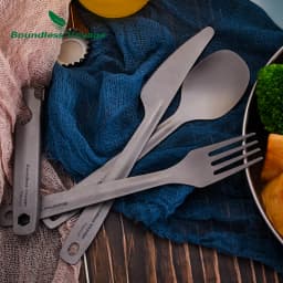 Boundless Voyage Utility Cutlery Set 4-Pieces with Carrying Case Titanium Spoon Fork Knife & Bottle Opener for Travel Camping