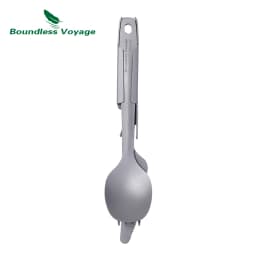 Boundless Voyage Utility Cutlery Set 4-Pieces with Carrying Case Titanium Spoon Fork Knife & Bottle Opener for Travel Camping