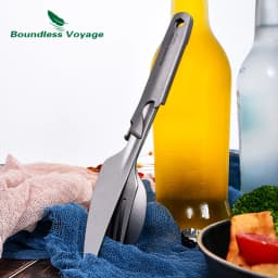 Boundless Voyage Utility Cutlery Set 4-Pieces with Carrying Case Titanium Spoon Fork Knife & Bottle Opener for Travel Camping