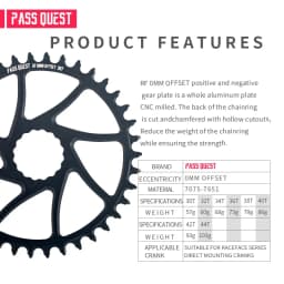 PASS QUEST 0mm Offset Narrow Wide Chainrings for RACEFACE Series Direct Mounting Cranks