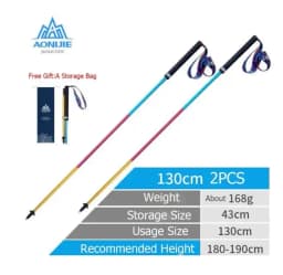 AONIJIE E4204 Lightweight Folding Trekking Poles Carbon Fiber Walking Stick Drawstring Fixed for Hiking Running Mountaineering