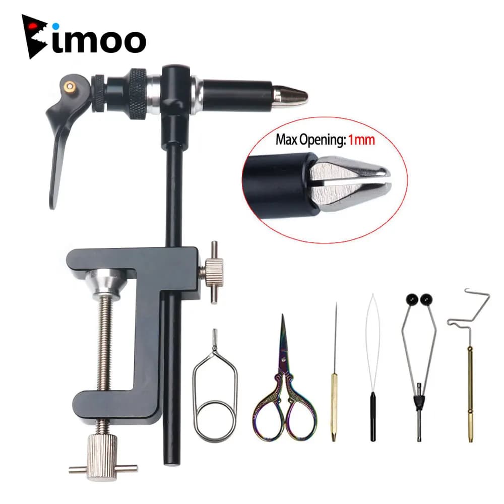Bimoo 360°Rotation C-Clamp Fly Tying Vise W/ Hardened Steel Jaws 200D Thread Kit Bobbin Holder Threader Fly Tying Tool Kit