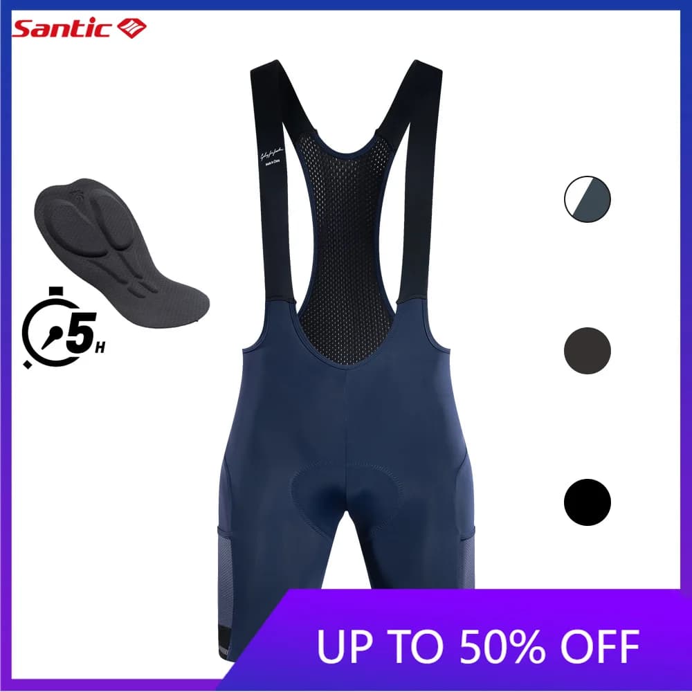 Santic Men Cycling Bib Shorts With Pockets 4D Padded Breathable Cycling MTB Road Bicycle Bib Shorts Bottom WM24C05176