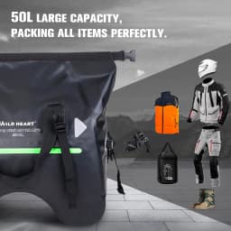 WILD HEART Dry Motorcycle Tail bag 50L With Rope Straps and Inner Pocket Waterproof PVC 500D for Travel,Motorcycle and so on