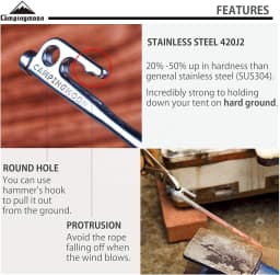 Campingmoon R30-8 Outdoor Camping Pile Nail Camping Accessories 8-Piece Stainless Steel Camp Nail Set
