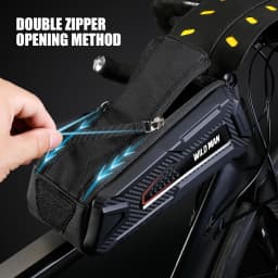 WILD MAN M90 Bicycle Top Tube Phone Bag EVA Hard Shell Touchscreen Window Double Zipper Cooling Holes Storage Mounting Straps