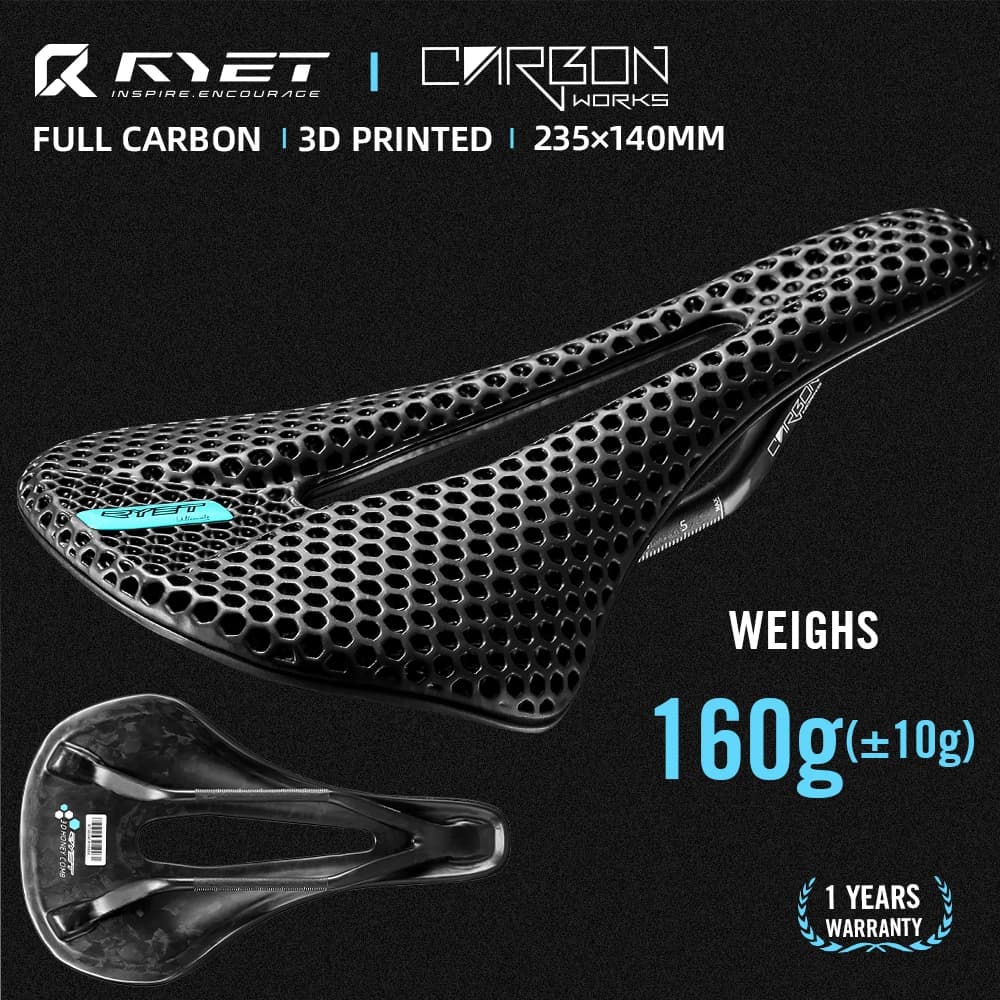RYET Carbon Fiber 3D Printed Bike Saddle Super Light Road MTB Mountain Racing Seating Bicycle Seat Cushion Cycling Accessories
