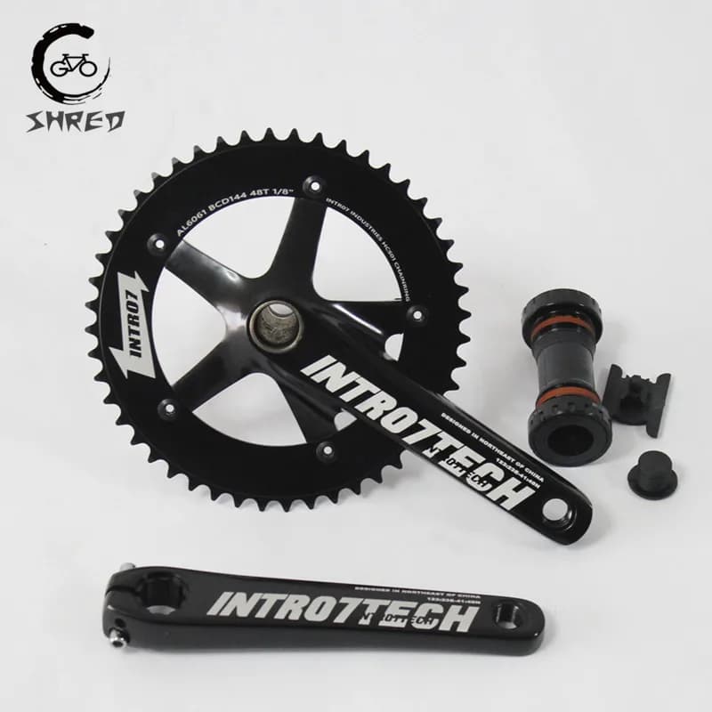 INTRO7-Aluminum Crankset, Fixed Gear Crank, 48T, 170mm, BCD144, Single Speed, TRACK Bike Crank, Bicycle Chainwheel Include BB