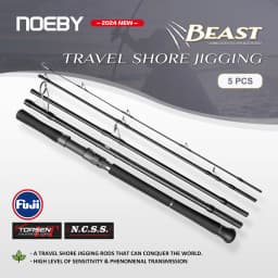 Noeby 5 Sections Beast Travel Shore Jigging Fishing Rod 2.7m 2.9m 10kg Drag Lure 80g Fuji Set Boarding Spinning Rods Fishing Rod