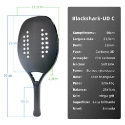 HOOWAN BLACKSHARK Beach Tennis Racket Carbon UD Graphite Rough Surface Soft White EVA Core Racket Beach Tennis 22MM
