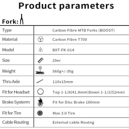 BXT 29er Carbon MTB Fork Boost 110*15mm Disc Brake Bike Fork 29'inch Tapered 1-1/8 To 1-1/2 Thru Axle Fork