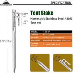 Campingmoon 6pcs 40cm Heavy Duty Steel Tent Stakes Pegs with Hook and Hole Design for Outdoor Camping Tent C