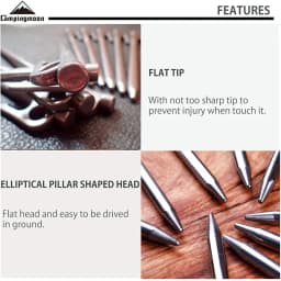 Campingmoon 6pcs 40cm Heavy Duty Steel Tent Stakes Pegs with Hook and Hole Design for Outdoor Camping Tent C