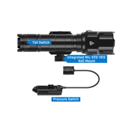 Outdoor 1200 Lumen Tactical Flashlight Matte Black Aluminum LED Light with Mlok System Remote Pressure Switch for Picatinny Rail