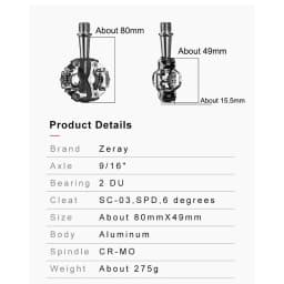 ZERAY Bicycle Pedals ZP-108S Cycling Self-Locking Pedals Clipless Pedals Aluminum Alloy SPD Bike Cleat Pedals Accessories
