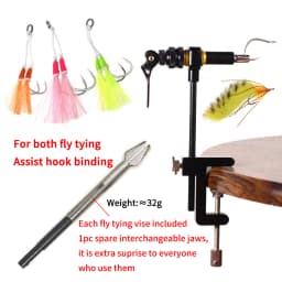 Elllv 360° Rotation Assist Hook Binding Vise/ Fly Tying C-Clamp Vise with Hardened Steel Jaws Fishing Lure Making Tools
