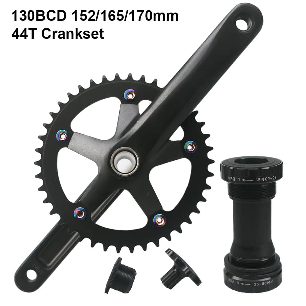 152mm 165mm 170mm 130BCD Bicycle Crankset Hollow Integrated Single Speed 5 Nail Folding Road Bike Crank set BB 44T Chainwheel